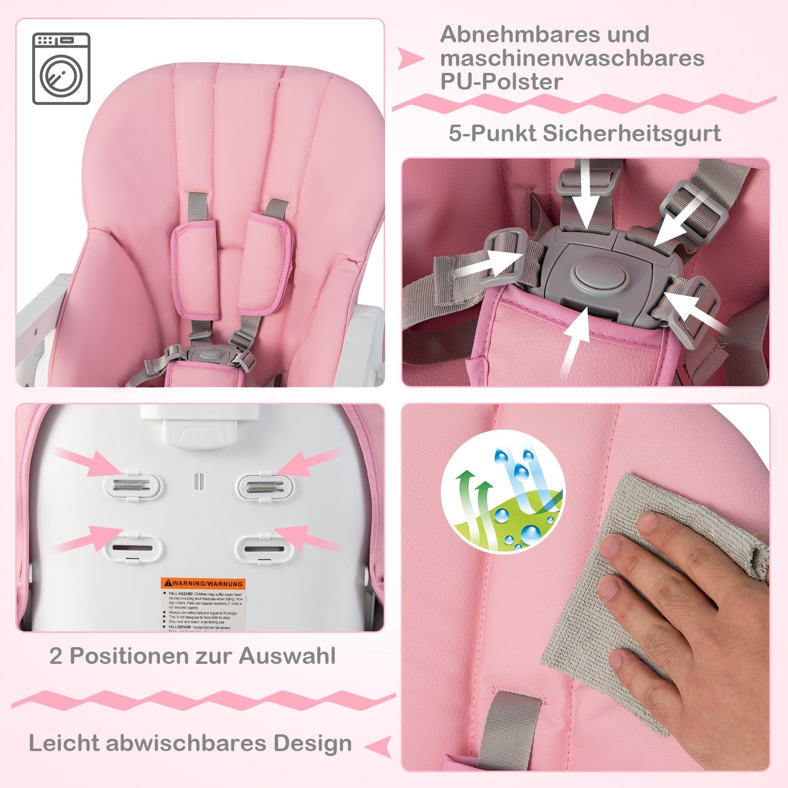 COSTWAY Hochstuhl Babyhochstuhl, klappbar, mit Aufbewahrungskorb, verstellbar