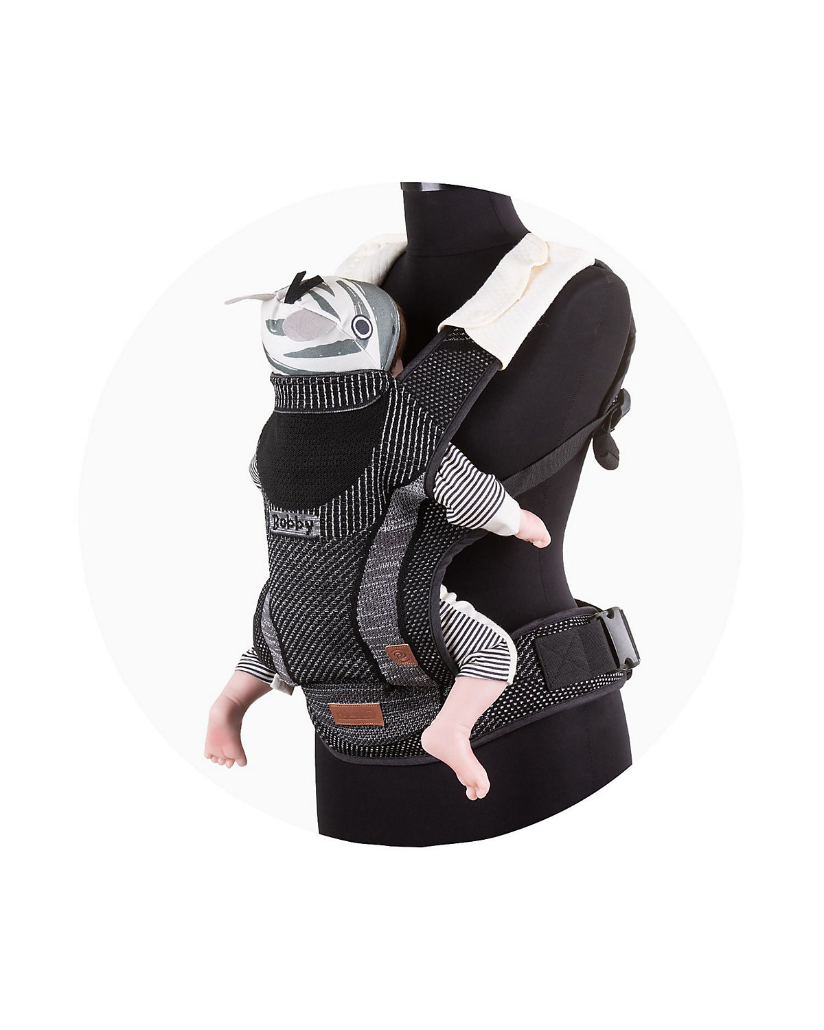 Babytrage Bobby Fly Strickstoff 3 in 1, Bauch- Rückentrage, Hüftsitz Babytragen