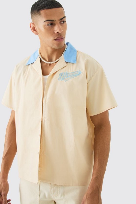 Short Sleeve Boxy Poplin Bowling Back Shirt