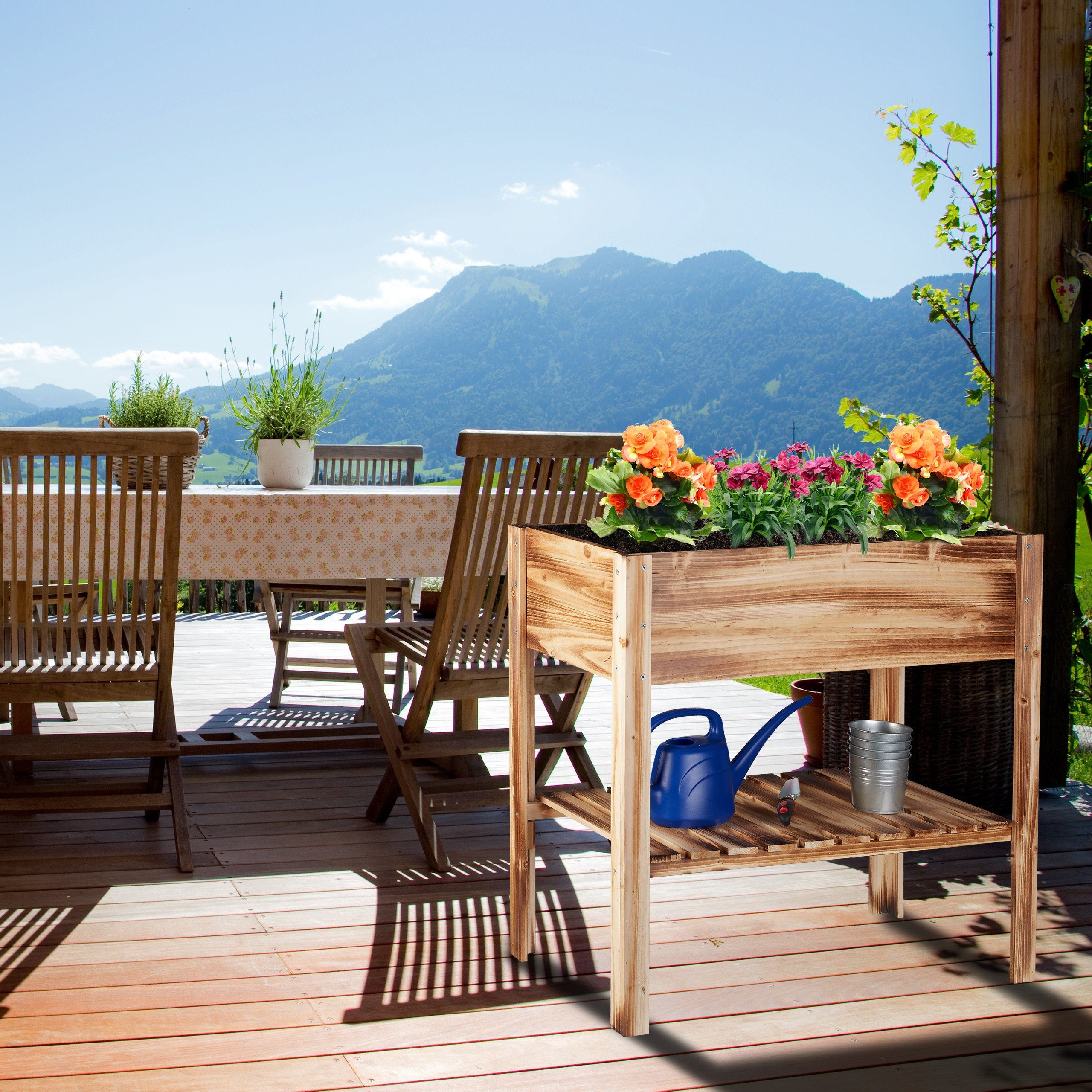 relaxdays Hochbeet Hochbeet Holz geflammt