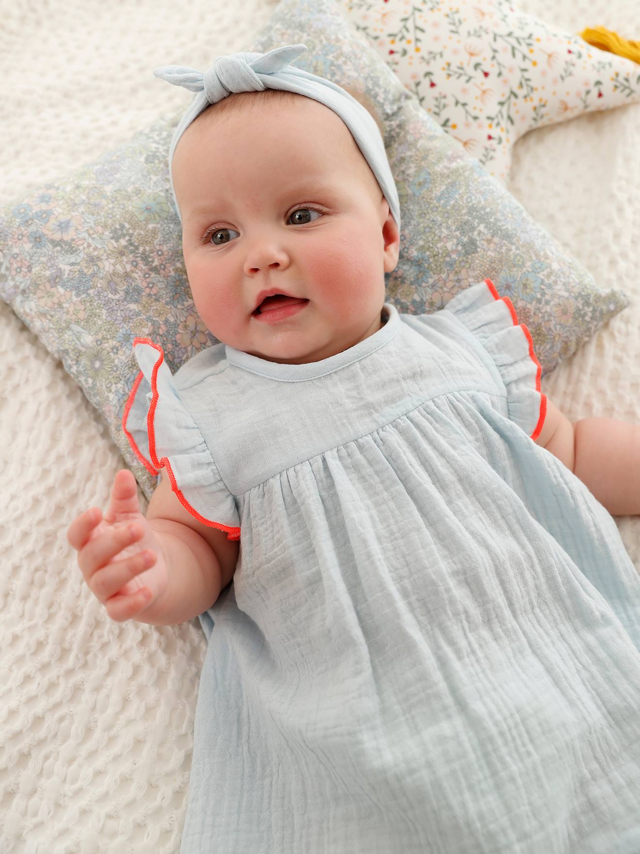 Robe bébé et son bandeau noeud bleu ciel