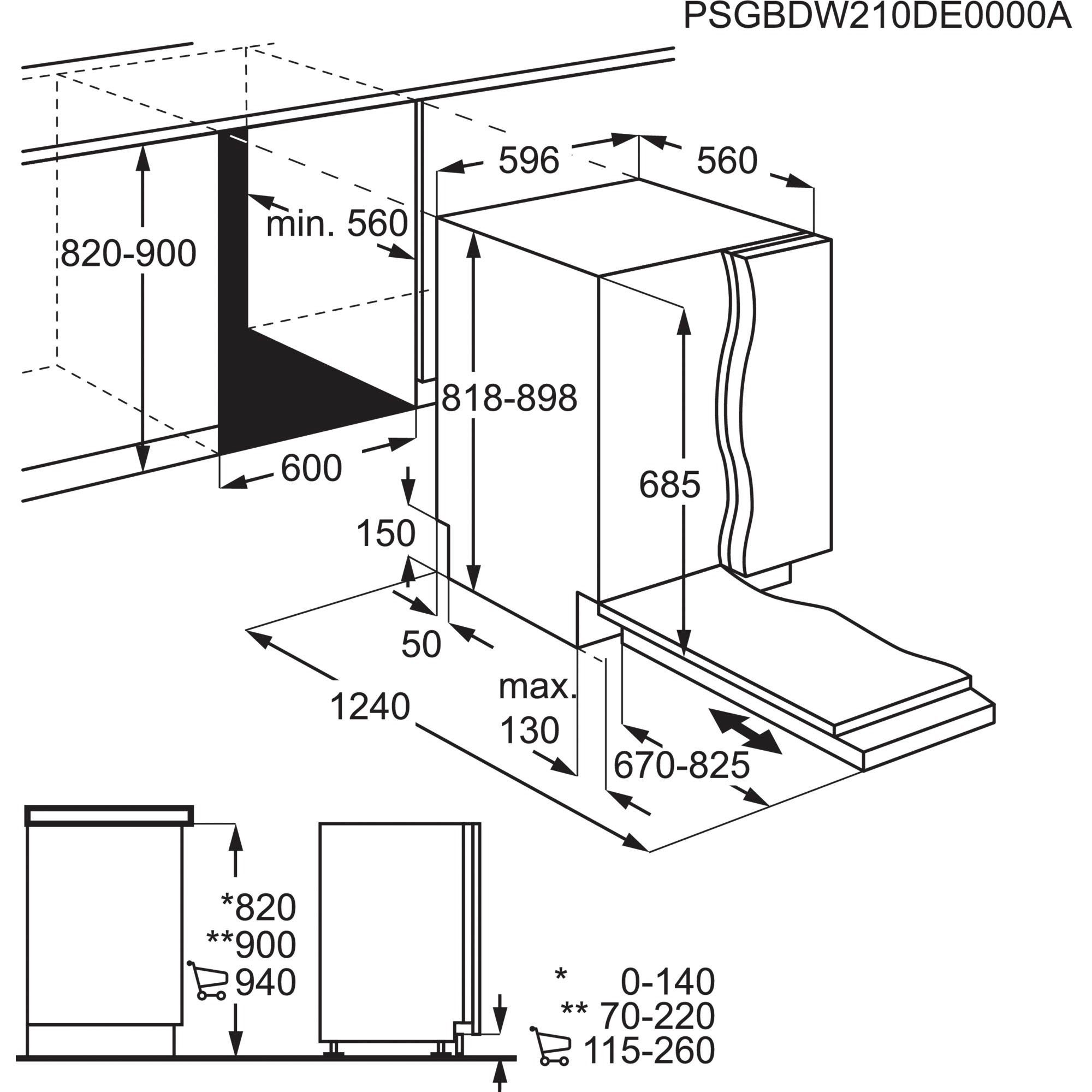 AEG teilintegrierbarer Geschirrspüler Serie 7000, FEE7671APM 911424526, 14 Maßgedecke