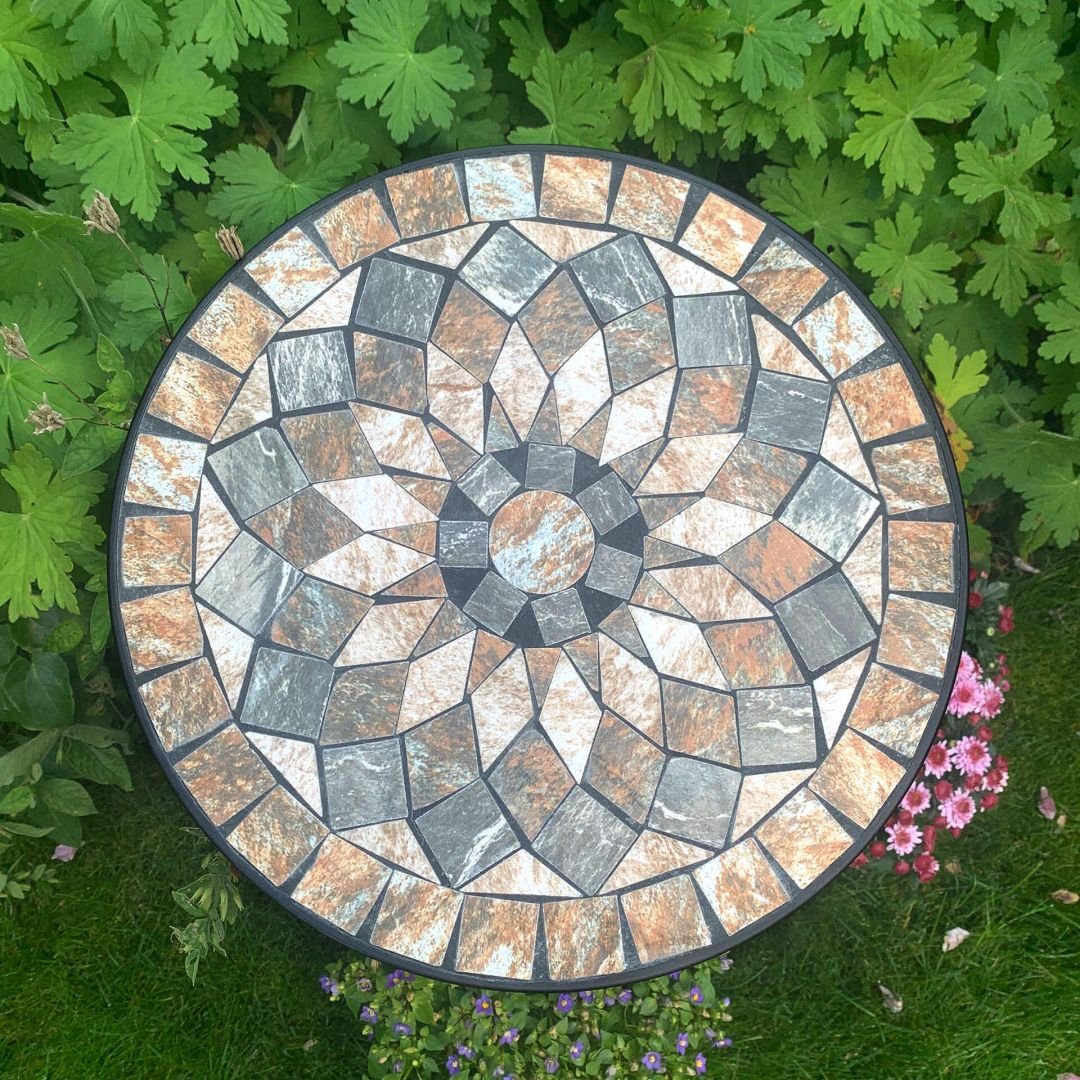 K&L Wall Art Blumenhocker Beistelltisch Mosaiktisch Pflanzenhocker Gartentisch Blumentreppe, Naturstein Mosaik Tischplatte