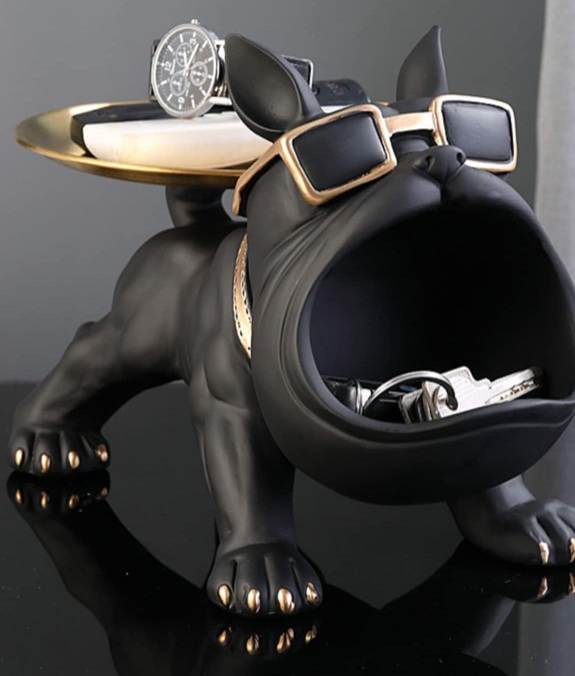 LENBEST Schlüsselbrett Schlüsselbrett Bulldogge Schlüssel Schale Schmuck Aufbewahrungsbox, (1 St., Modern Skulptur Deko für Flur Wohnzimmer), ist aus haltbarem harz