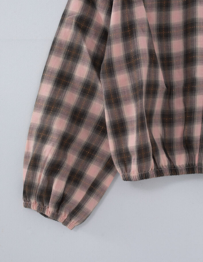 Blouse cropped rose et kaki à carreaux fille