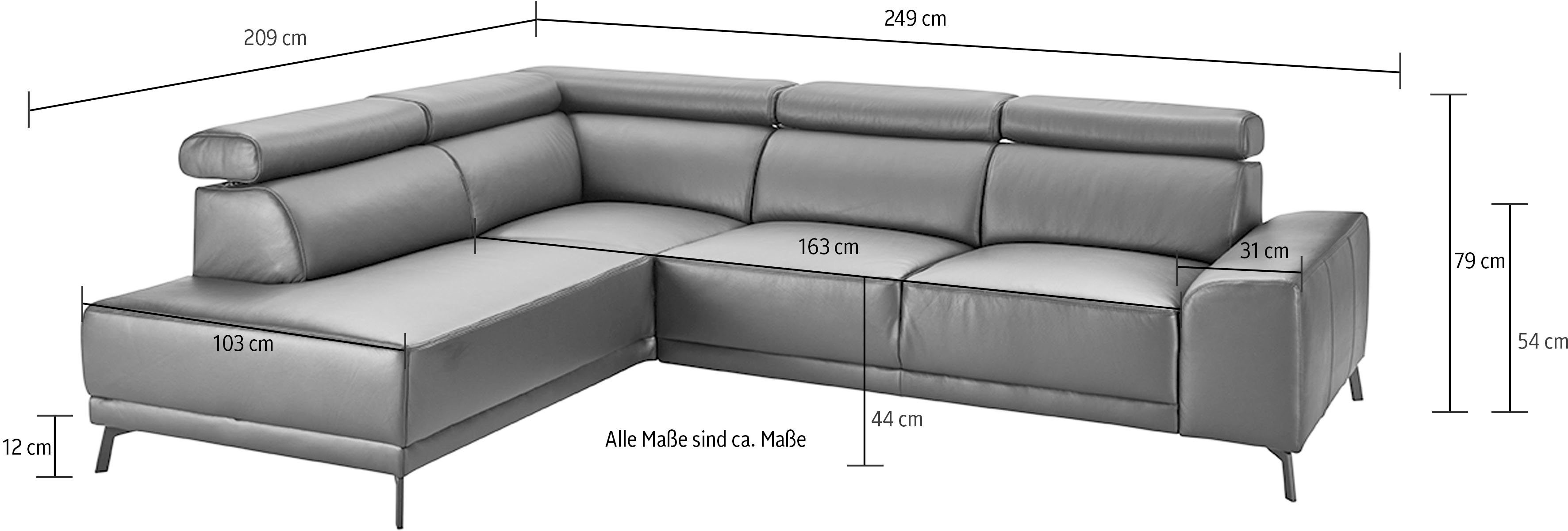 3C Candy Ecksofa Greve B/T/H: 249/209/79 cm, wahlweise mit motorischem Sitzvorzug, manuelle Kopfteilverstellung