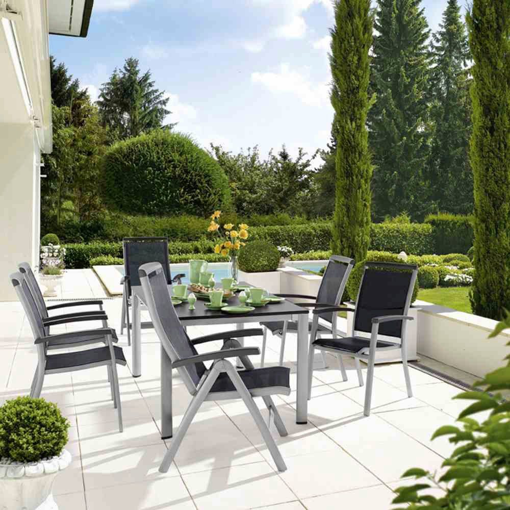 Siena Garden Gartensessel Royal, Stapelsessel, Aluminiumgestell graphit / Textil grau