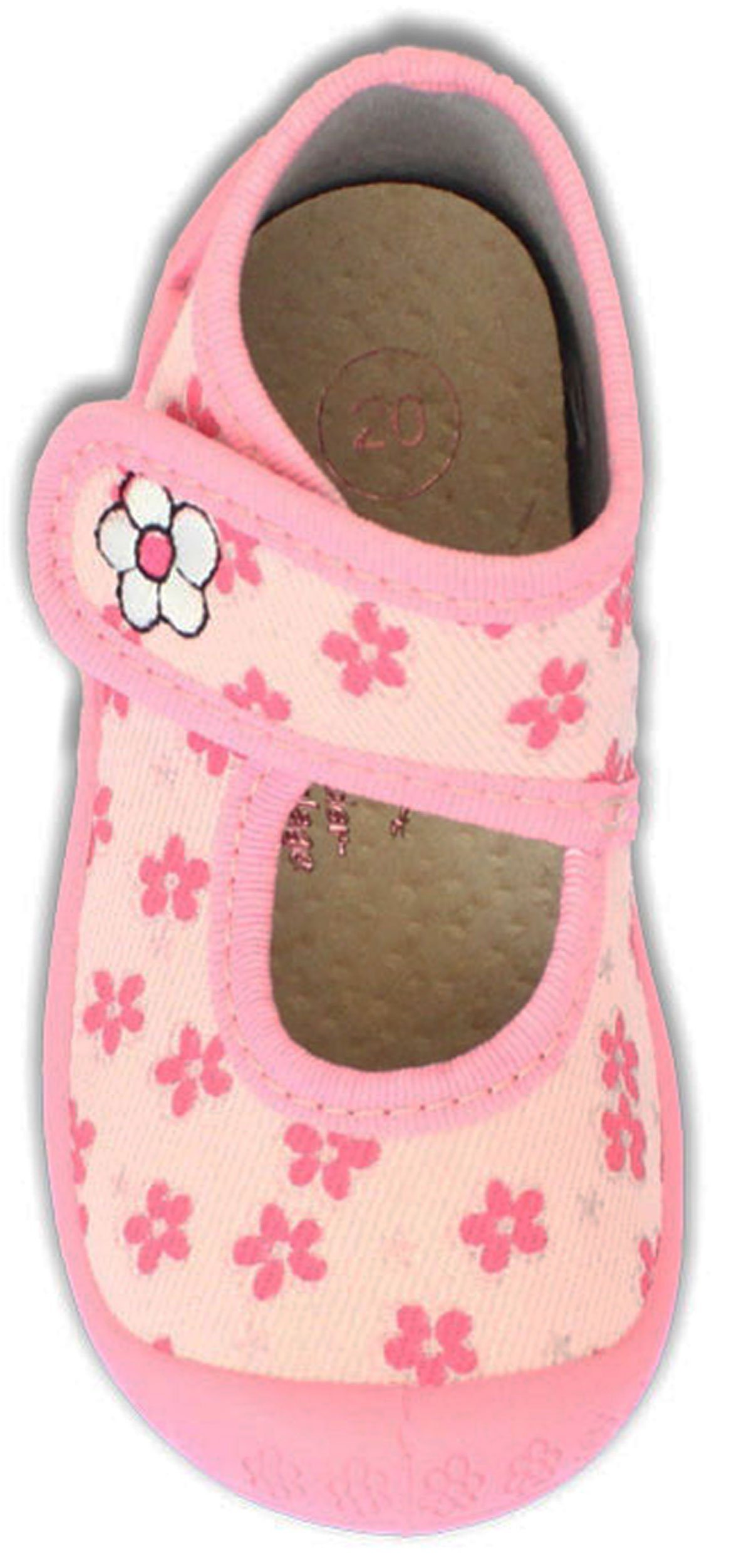 Beck Kleinkind Hausschuhe Little Flower Hausschuh (Leder-Decksohle, atmungsaktive Materialien) rutschfeste flexible Laufsohle, verstellbarer Klettverschluss