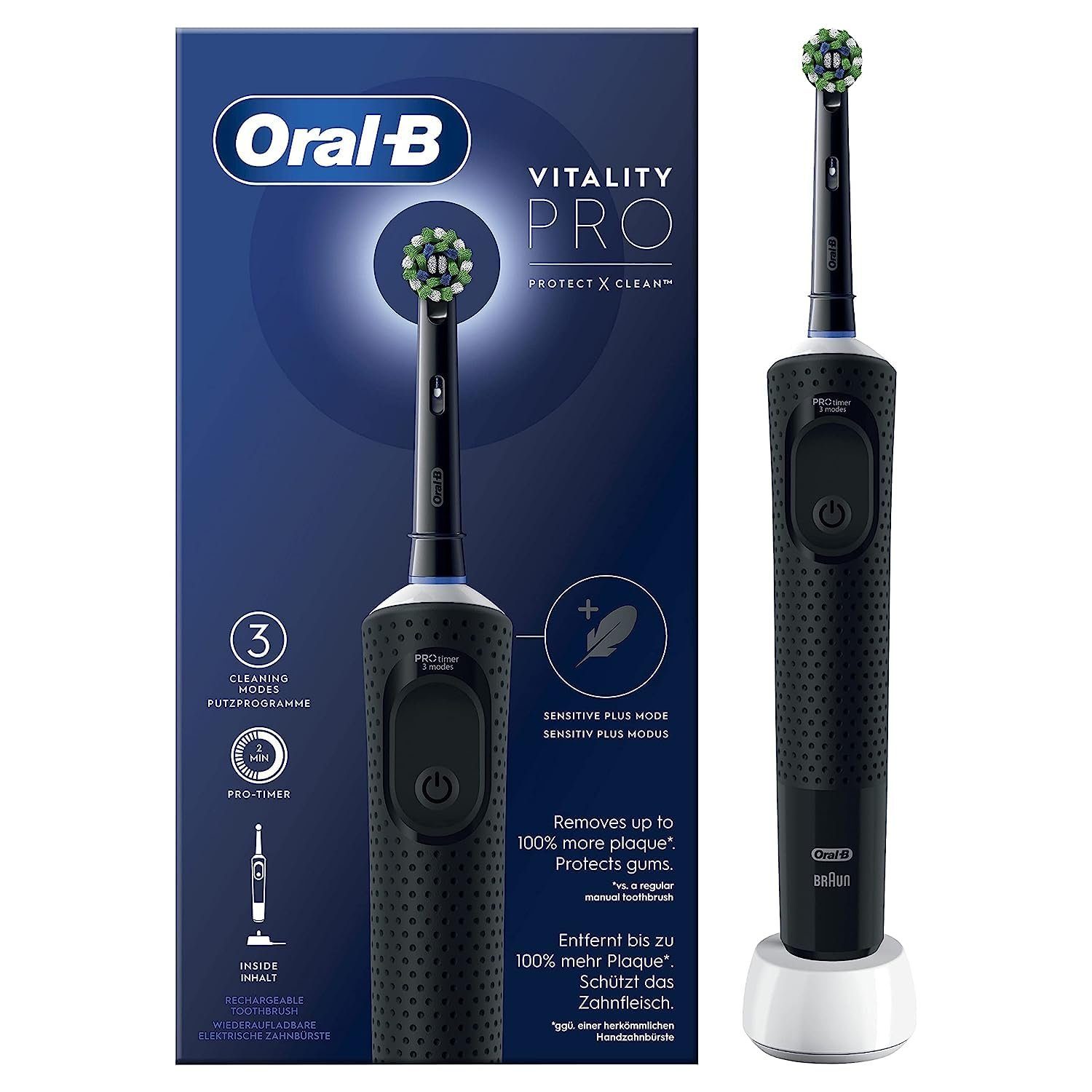 Oral-B Elektrische Zahnbürste Oral-B Professional Vitality Pro Elektrische Zahnbürste 3 Putzmodi, Aufsteckbürsten: 2 St., Tiefenreinigung wie beim Zahnarzt, Zahnbürste elektrisch Handzahnbürste Elektrozahnbürste Toothbrush