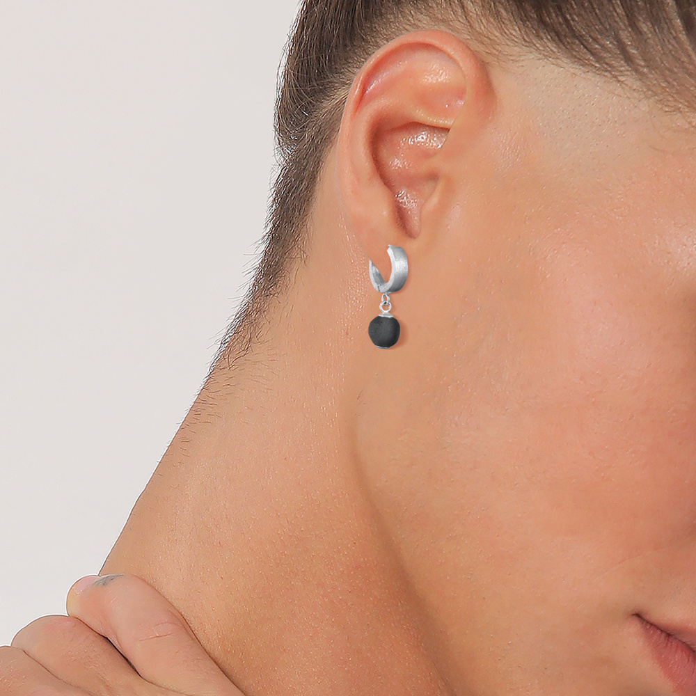 KUZZOI KUZZOI Boucles d'Oreilles Hommes Créoles Rond Single Pièce avec perle de verre en Boucles d'oreilles