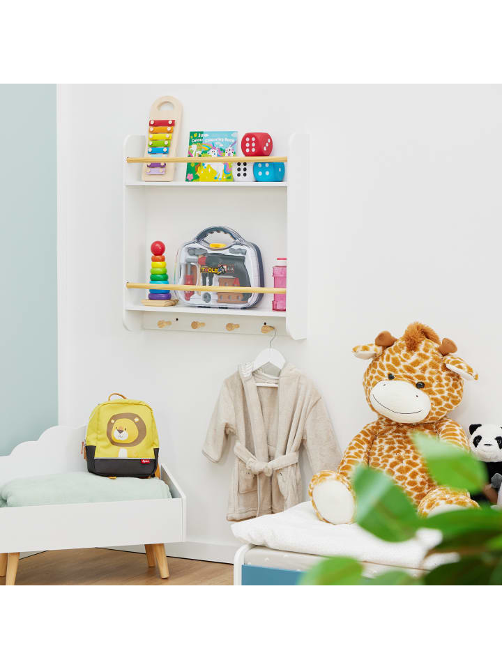 relaxdays Kinderregal in Weiß/ Natur - (B)60 x (H)62,5 x (T)12 cm günstig kaufen onesize