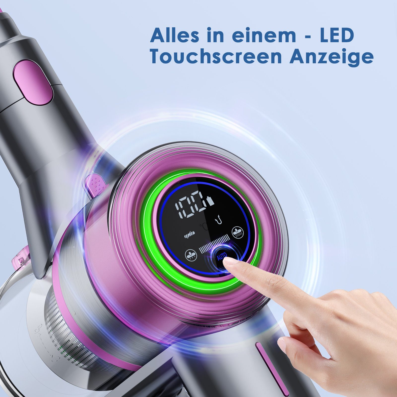 oyajia Akku-Stielstaubsauger Akku Staubsauger mit Smart Touchscreen Automatische Sauganpassung, 250,00 W, beutellos, Mit integrierter Ladestation, 25kPa, 50 Min. Laufzeit