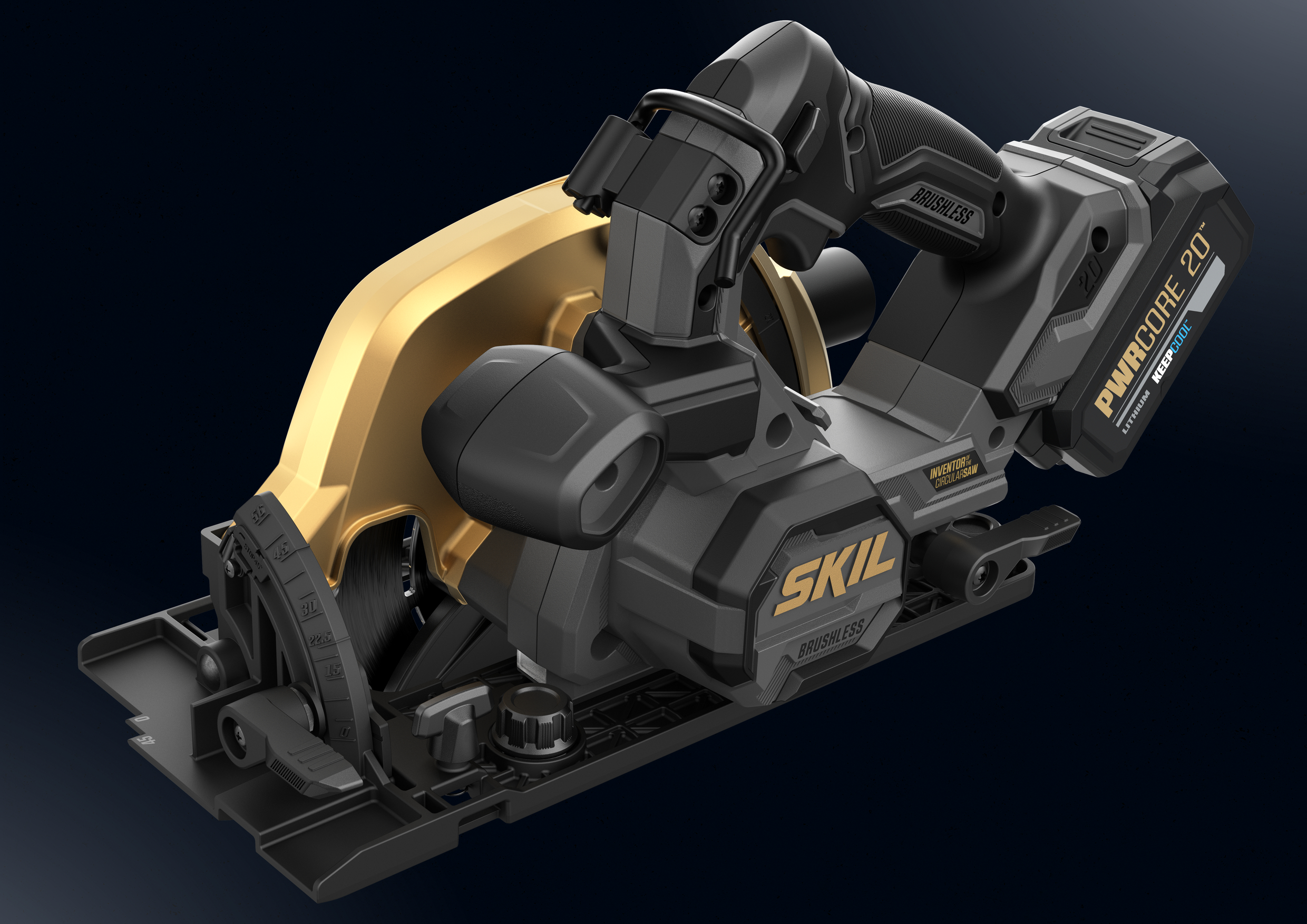 SKIL SW1E3575DB Limited Gold Edition Akku-Kreissäge 20V 4,0Ah + 2 x Lineal 70cm + Klemmen in Tasche
