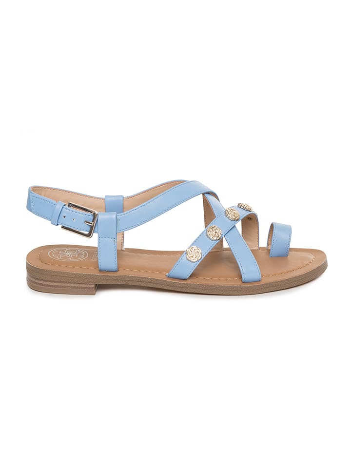 Guess Shoes Leder-Sandalen in Hellblau günstig kaufen