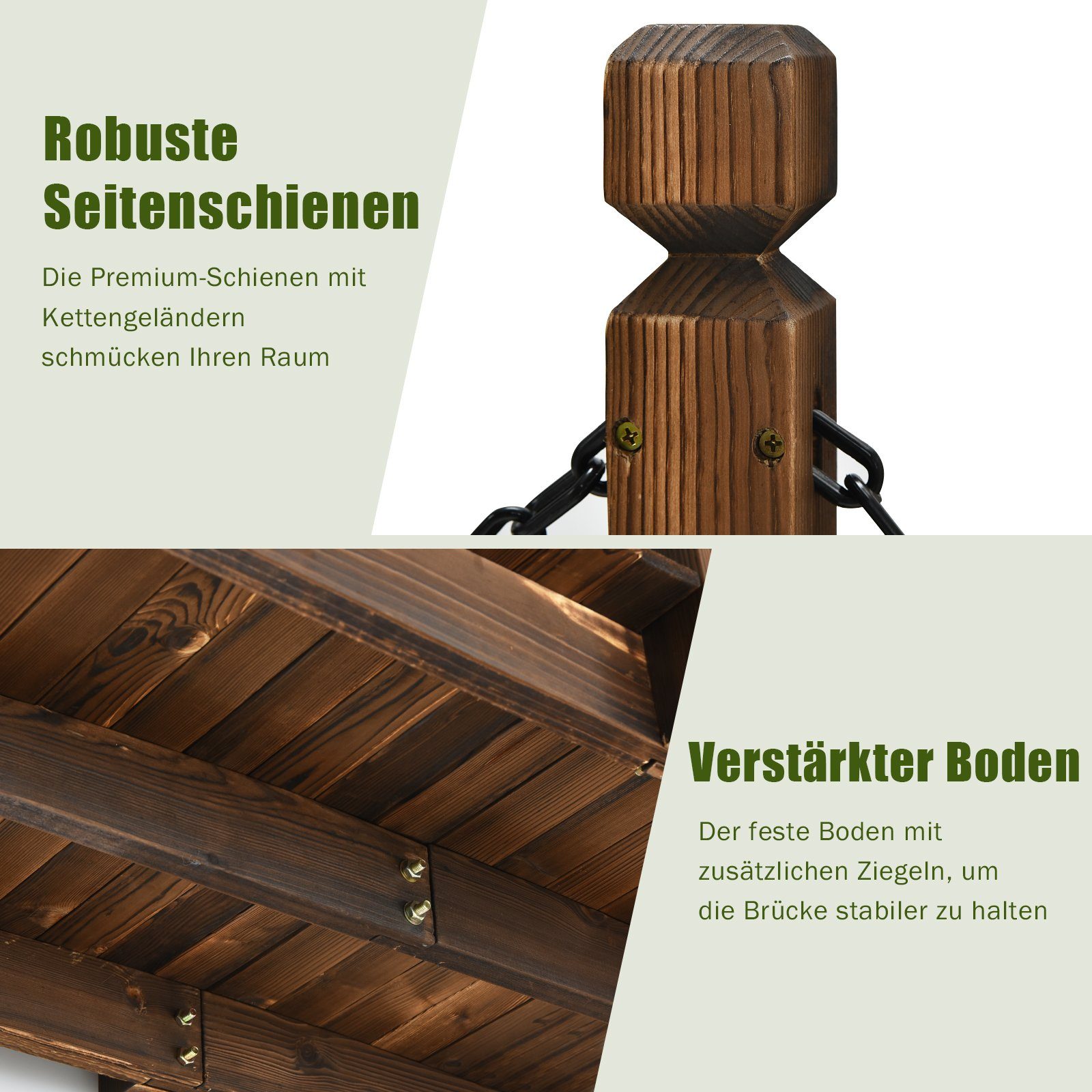 COSTWAY Zierbrücke, Gartenbrücke belastbar bis 120kg, 151 x 67 x 55cm