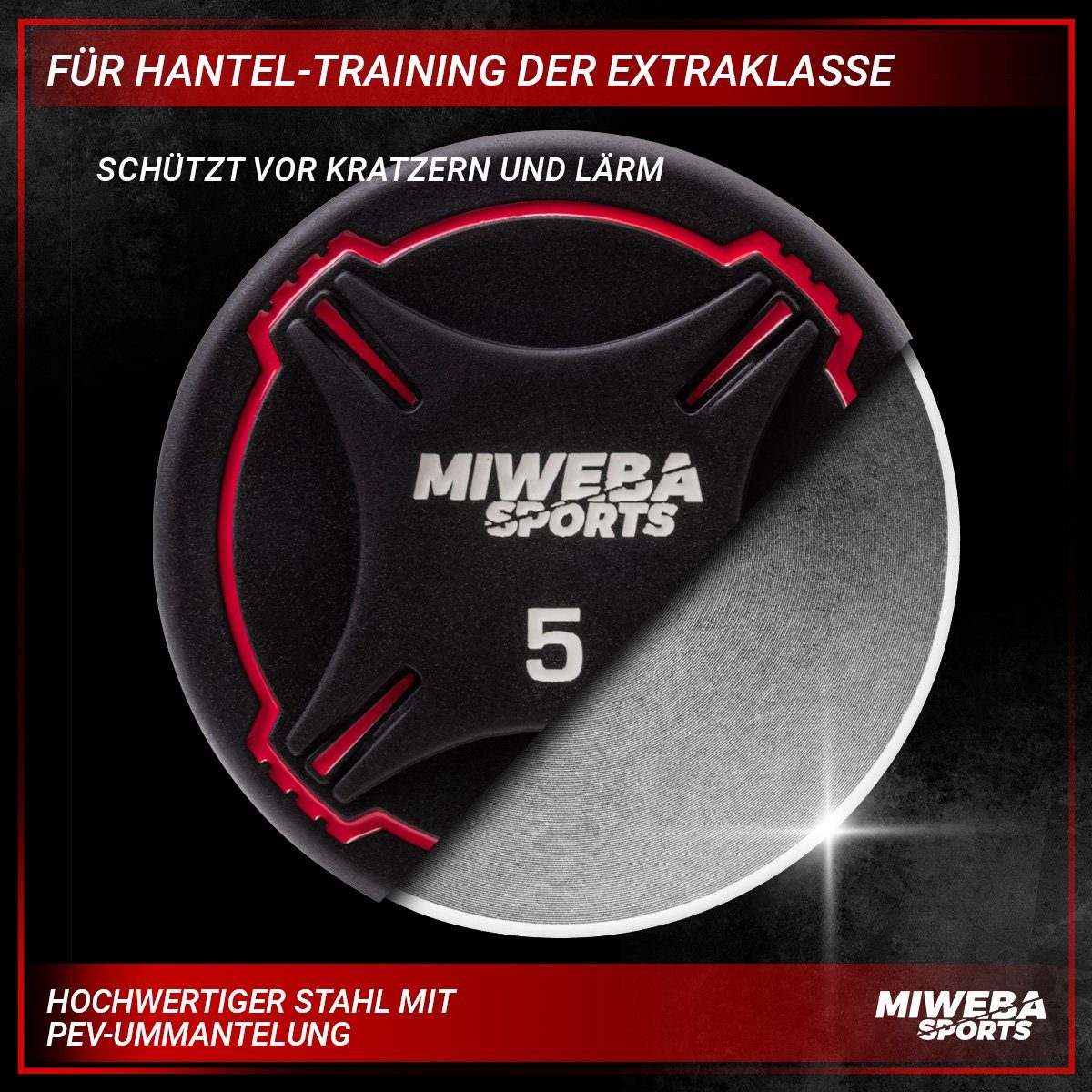 Miweba Sports Kurzhantel Profi Kurzhantel Set RH100 - 9 Gewichtsklassen, (2er-Set, 2,5-25 kg, Stahl, kreuzgerändelter Griff, bodenschonend, Kurzhantelset, Krafttraining, Muskelaufbau, Workout, Training, Sport, Ganzkörpertraining), Fitness Hantel Kurz