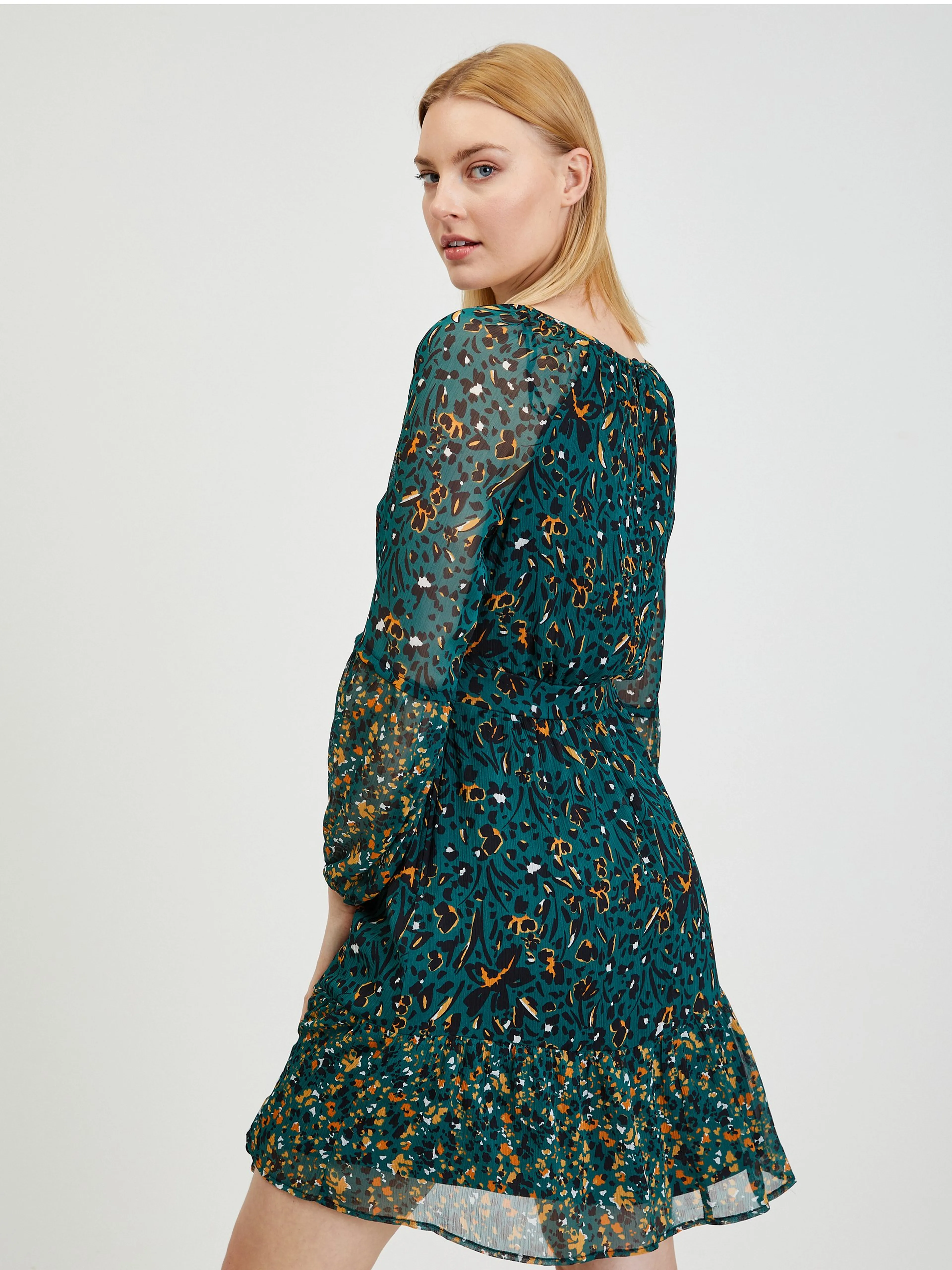 Petrolfarbenes gemustertes Damenkleid ORSAY