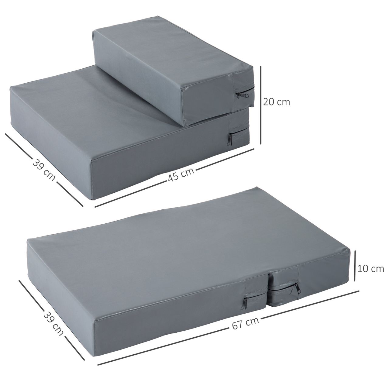 PawHut Tiertreppe Tierunterlage Klappbar Hundetreppe Treppe Unterlage für Katzen und Hunde Grau L45 x B39 x H20 cm