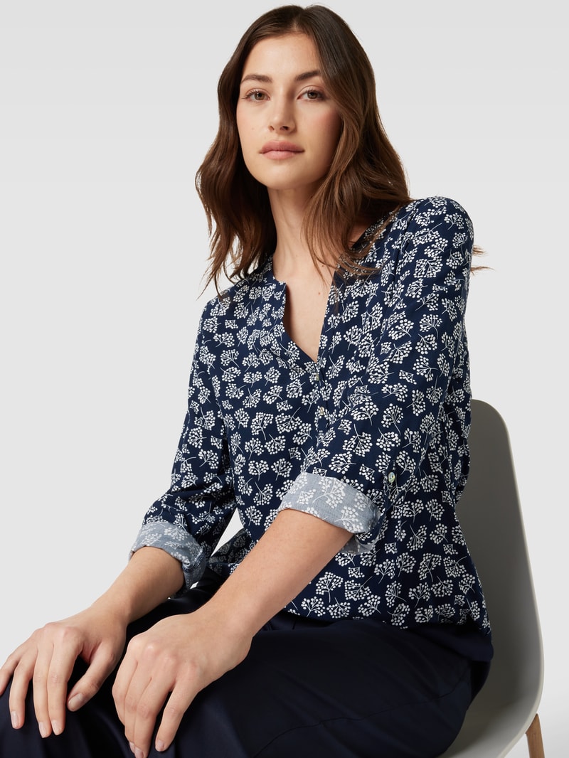 Blusenshirt mit Allover-Print in dunkelblau
