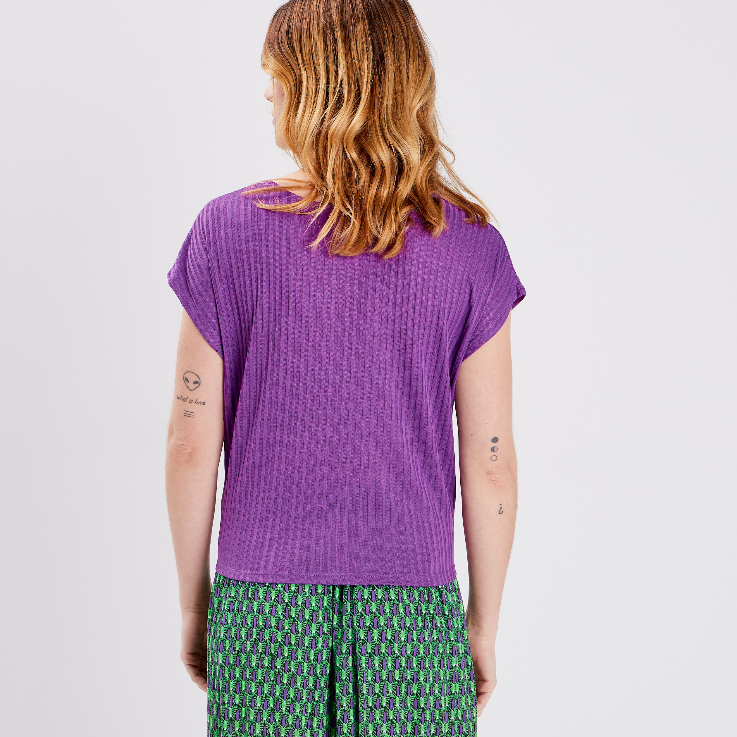 T-shirt manches courtes avec noeud violet femme | La Halle
