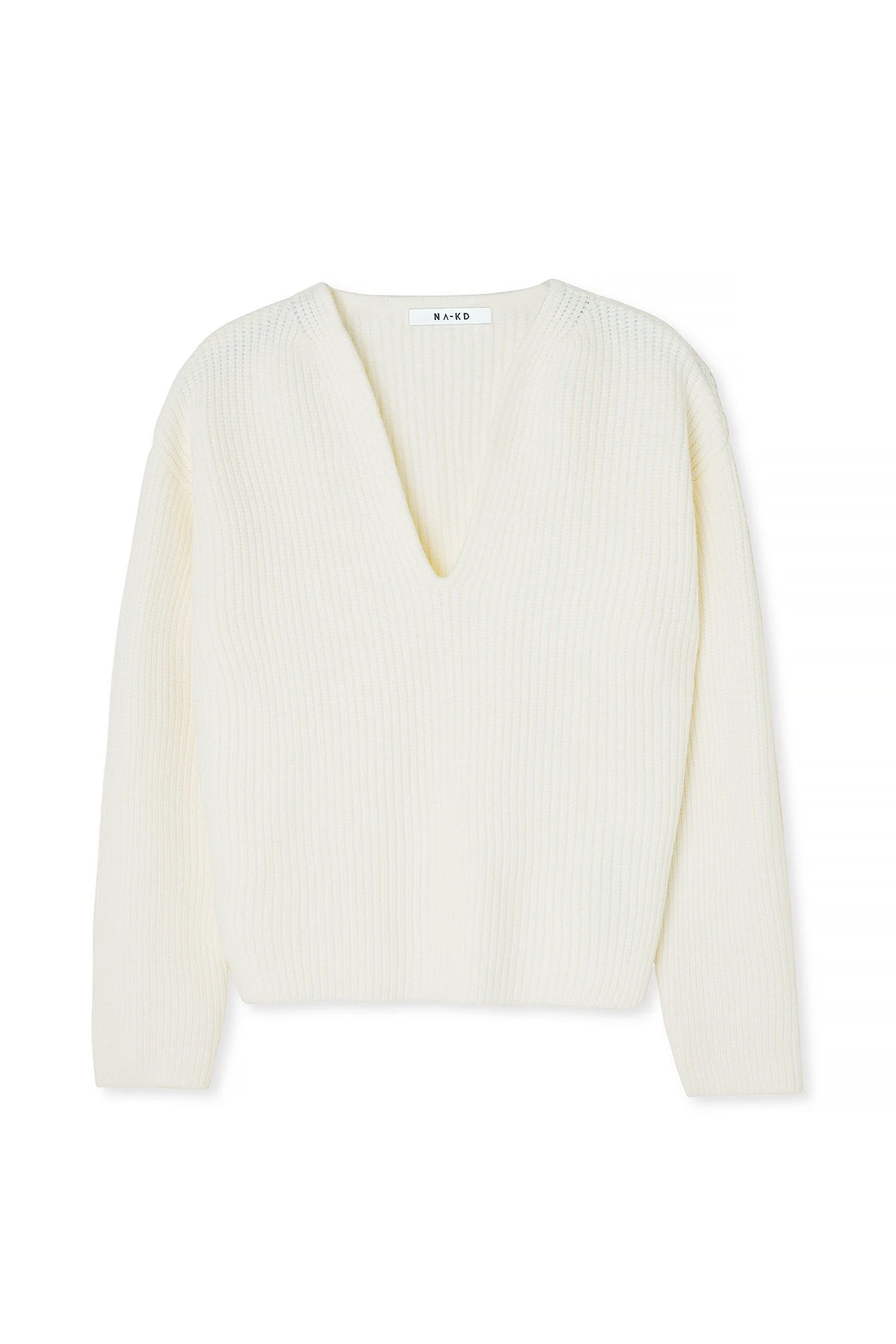 Rippstrickpullover mit tiefem V-Ausschnitt