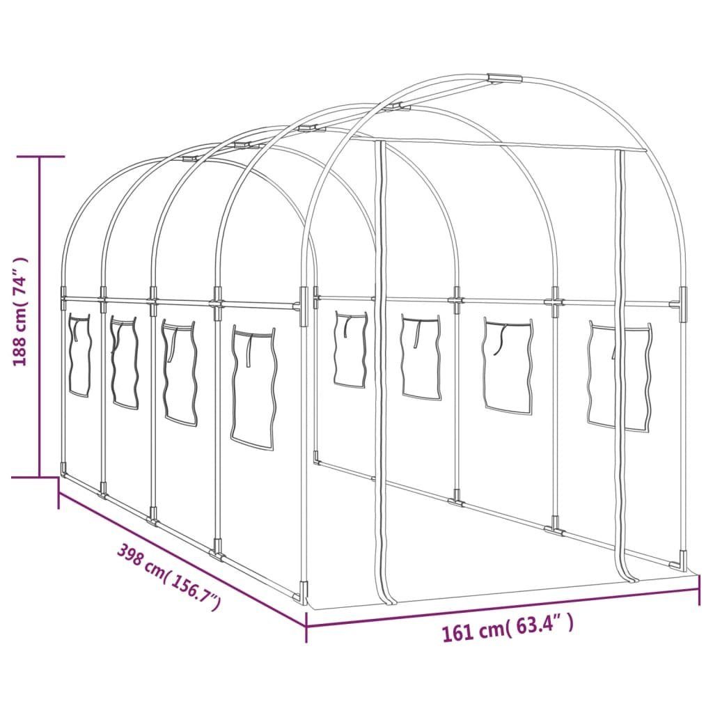 vidaXL Gewächshaus Gewächshaus Transparent 161x398x188 cm PVC Stahl Foliengewächshaus Bi