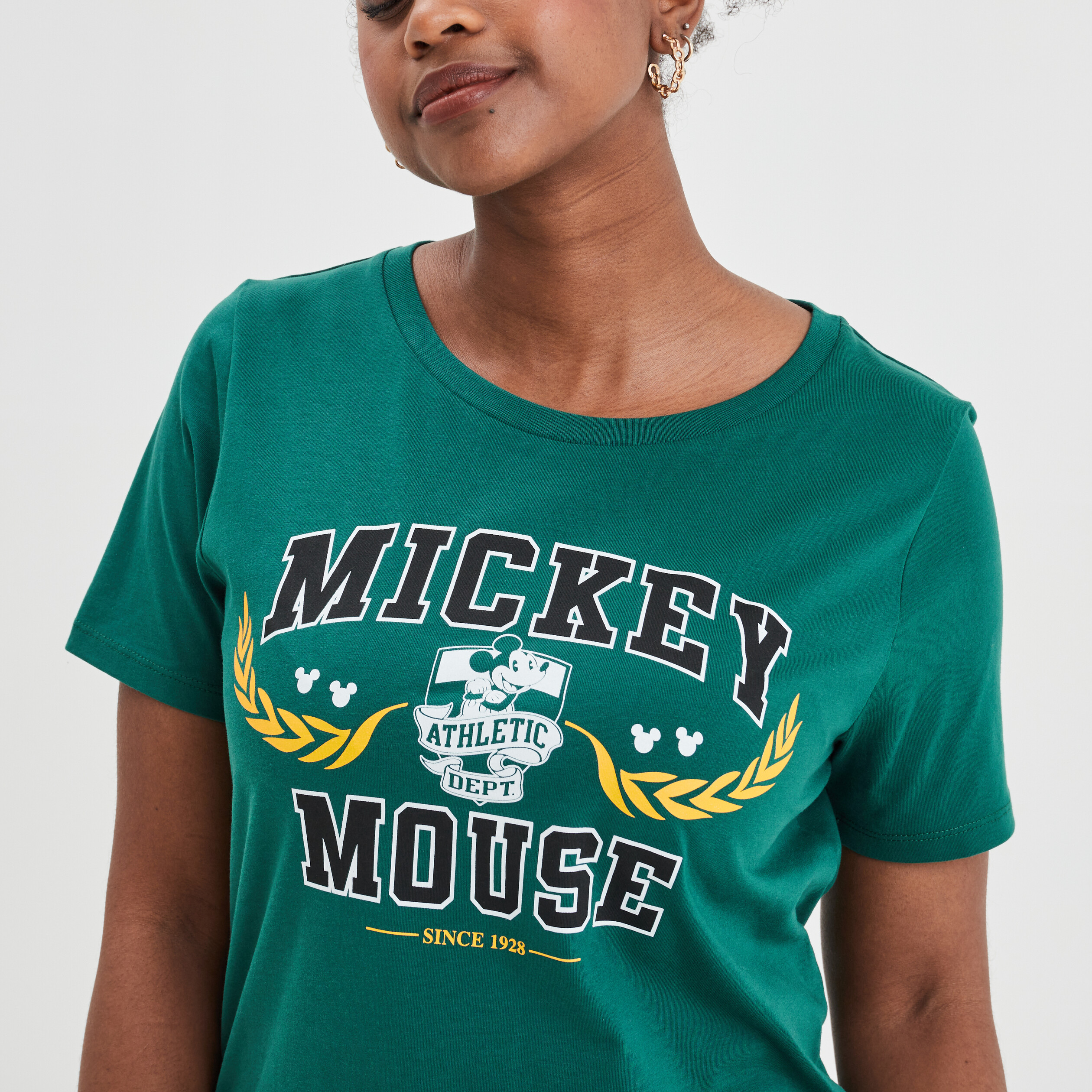 T-shirt manches courtes coton Mickey vert femme | La Halle