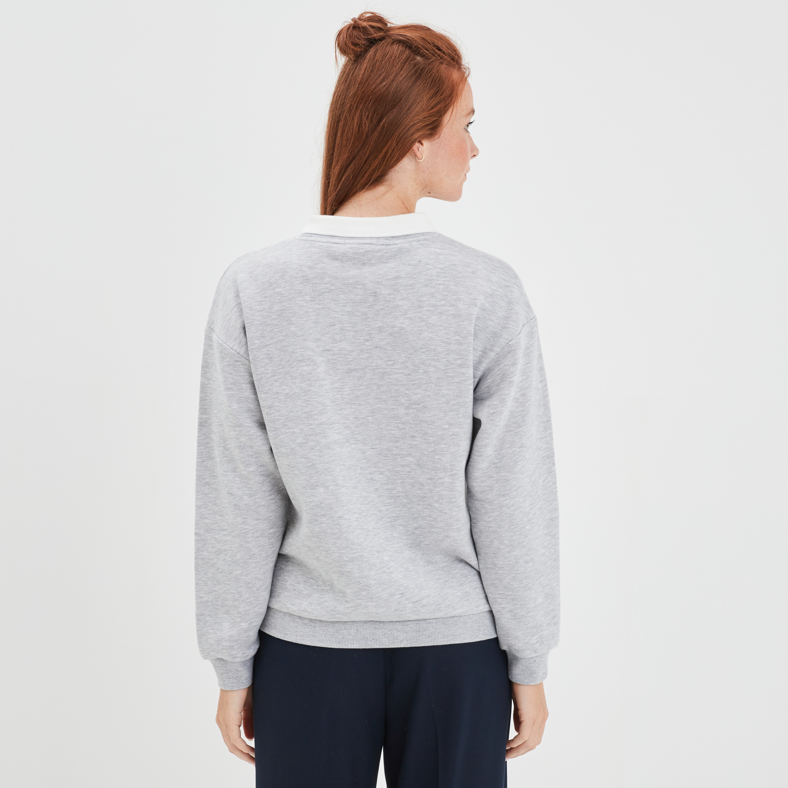 Sweat col polo Creeks gris clair femme | La Halle
