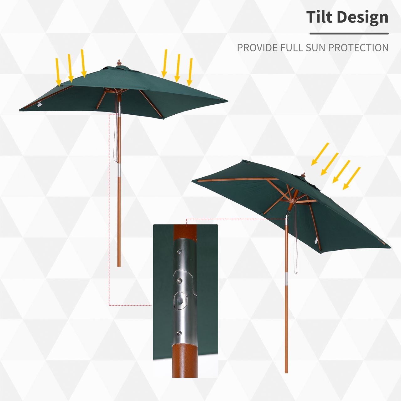 Outsunny Sonnenschirm Knickbarer Gartenschirm einstellbar Grün 200 x 150 x 230 cm