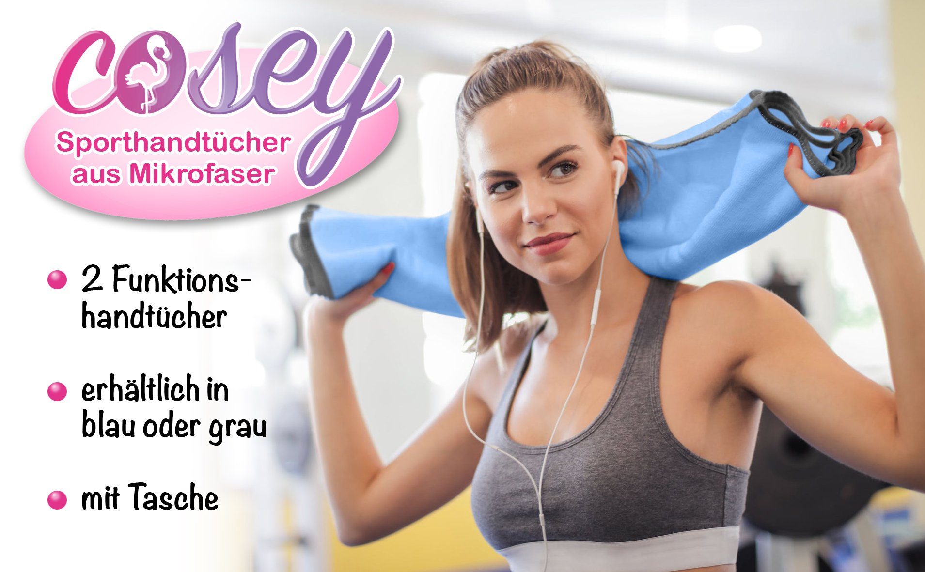 cosey Sporthandtuch Mikrofaser-Reise und Sporthandtuchset mit Aufbewahrungstasche