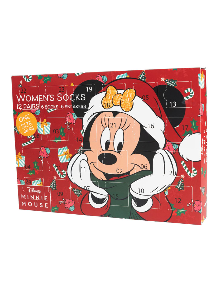 MINNIE MOUSE Disney Minnie Mouse Socken Adventskalender mit 12 Paar in Mehrfarbig günstig kaufen 38-42
