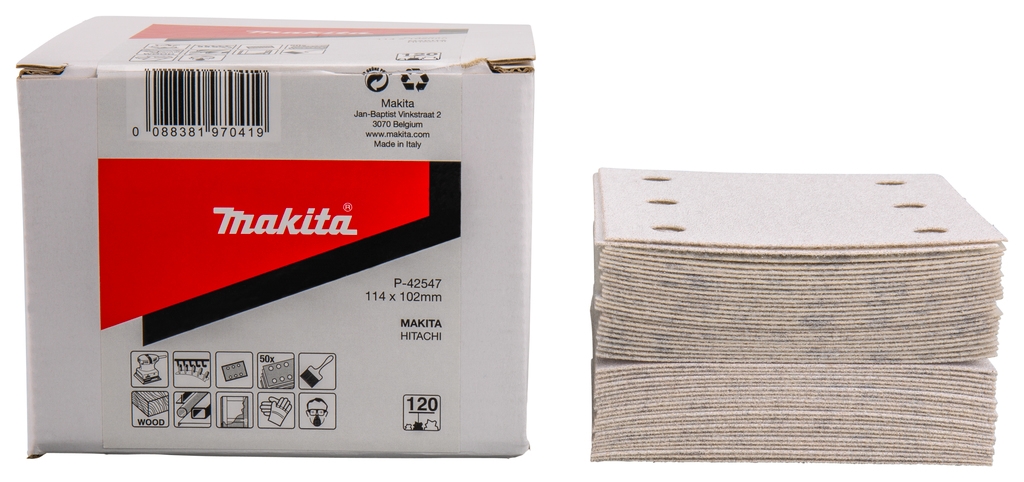 Makita Zubehör P-42547 Schleifblatt 114x102 K120 Weiß Klettverschluss 50 Stück