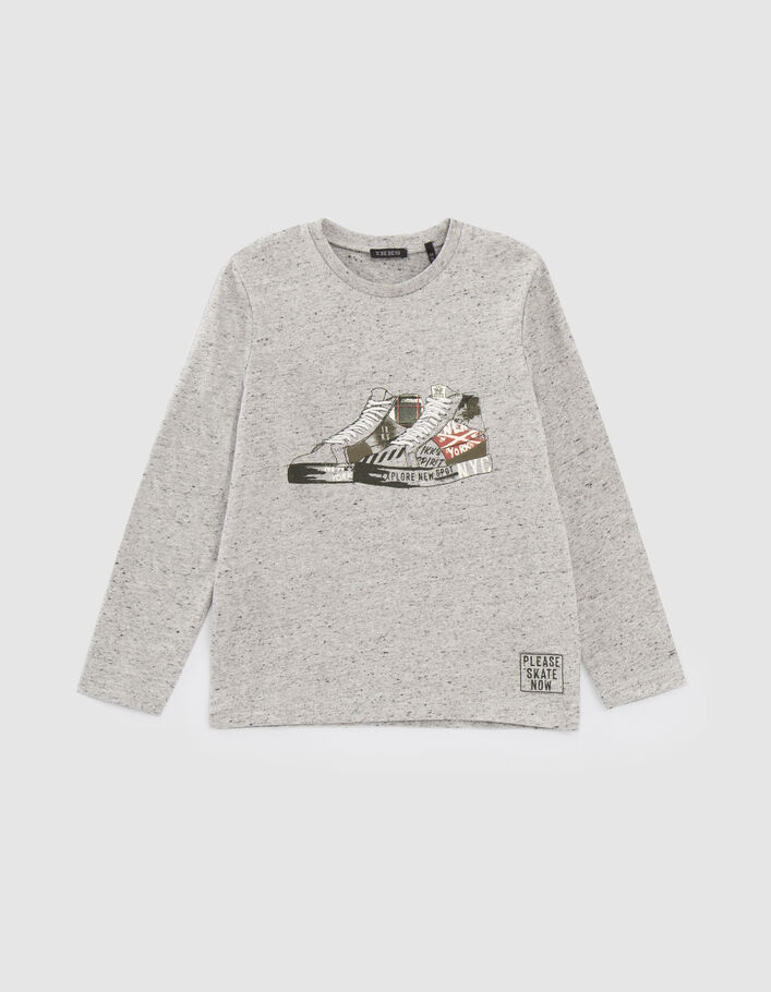 T-shirt gris chiné avec sneakers brodées garçon
