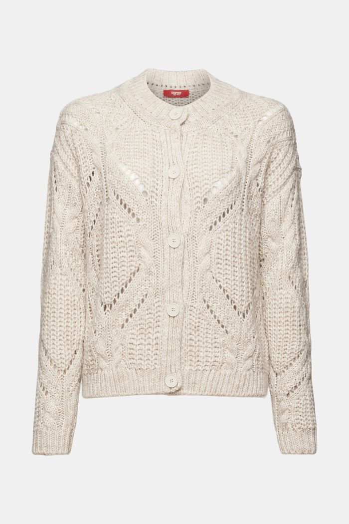 Offenmaschiger Strick-Cardigan aus Wollmix