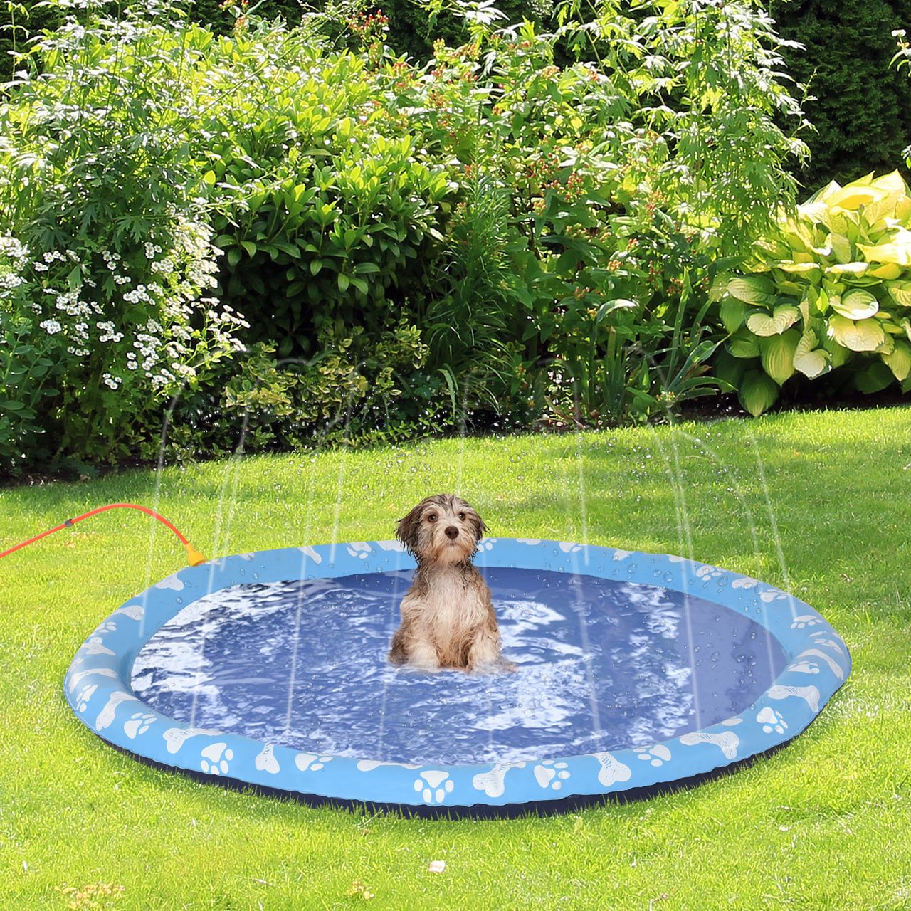 PawHut 150 cm Splash Sprinkler Pad für Hunde Spritz Anti-Rutsch Outdoor PVC