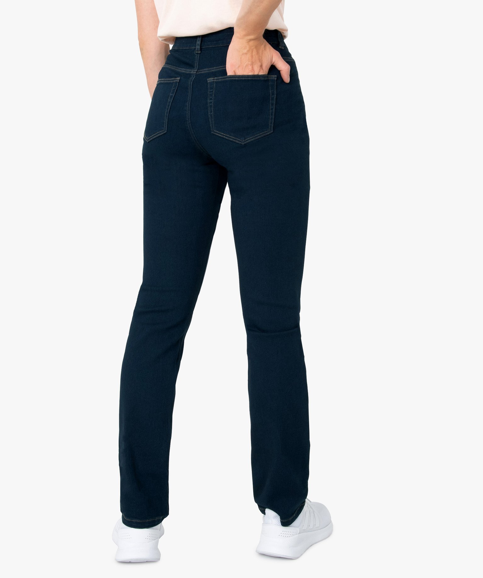 Jean femme regular taille normale et surpiqres contrastantes blue black | GEMO