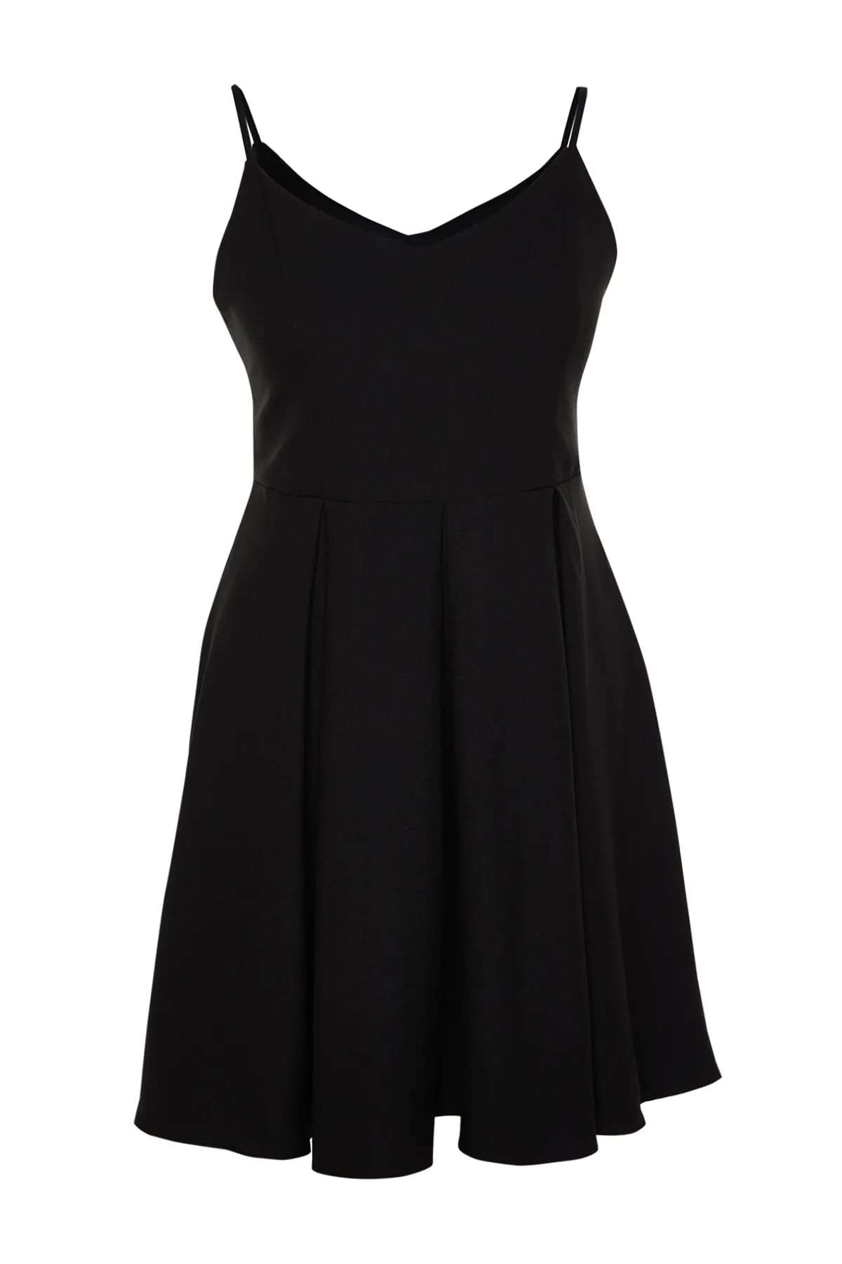 Trendyol Curve  Schwarzes Webkleid mit V-Ausschnitt TBBSS23AH00228