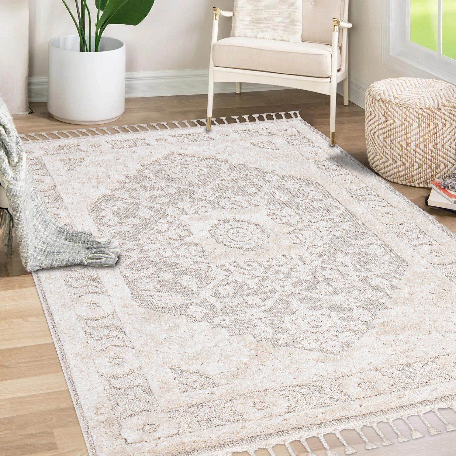 Teppich Boho Skandinavisch Style - Hochtief Effekt Cut-& Loop, payé, Rechteckig, Höhe: 20 mm, Ornament Muster - Hochtief Effekt