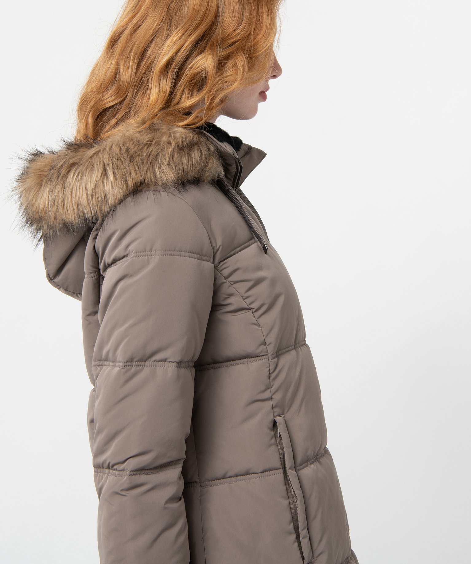 Blouson femme matelassé à col montant et capuche gris | GEMO
