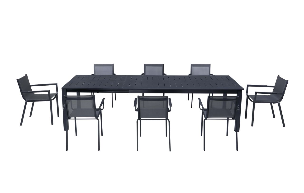Happy Home ausziehbare Esstisch-Set Diningset 9 tlg. aus Aluminium dunkelgrau