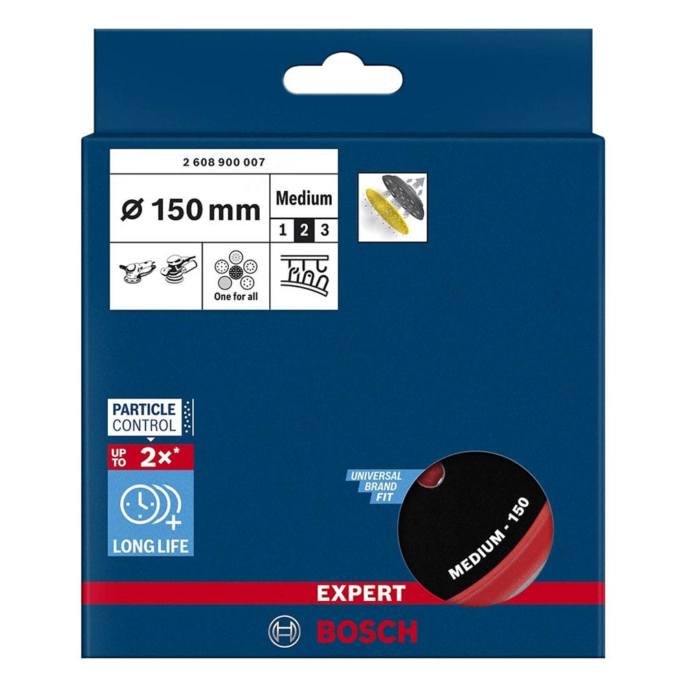 Disco de lixa excêntrica média BOSCH de 150 mm com velcro e laço – universal 2.608.900.007