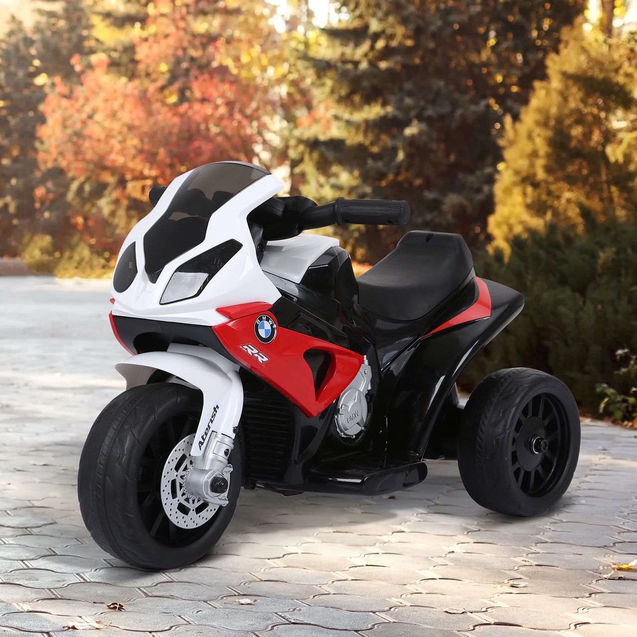 HOMCOM Elektro Kindermotorrad Kinderfahrzeug Lizensiert von BMW S1000RR Elektro-Dreirad mit Akku Stahl Rot 66 x 37 x 44 cm