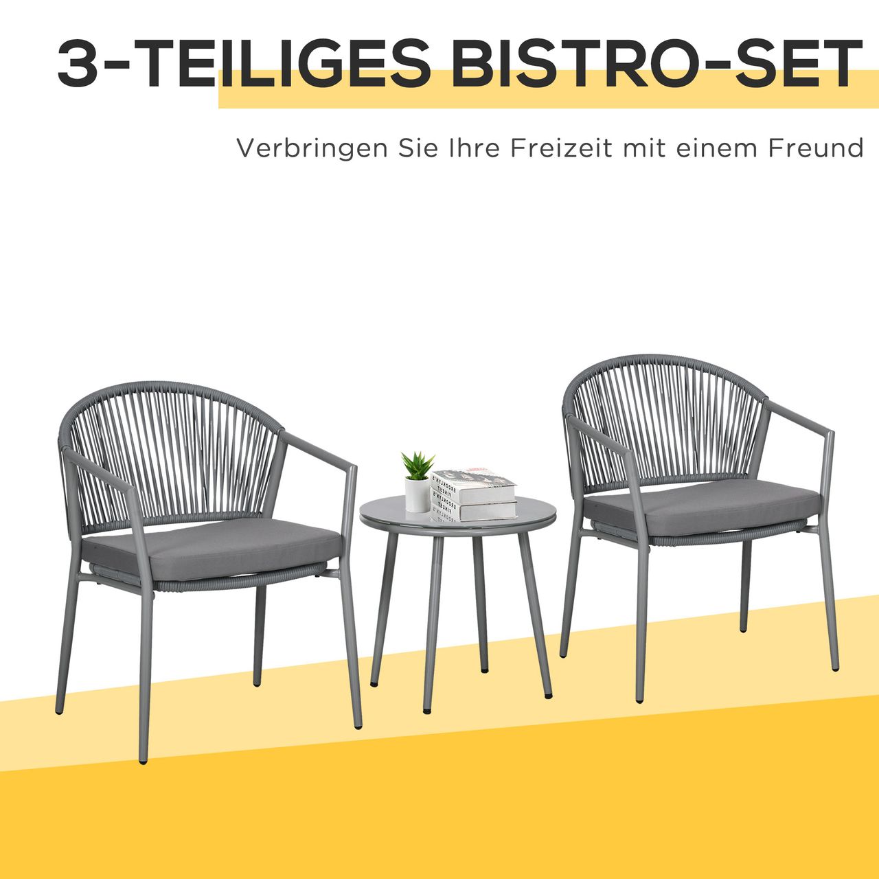 Outsunny Rattan Bistroset Sitzgruppe Gartengarnitur mit 2 Sesseln Couchtisch