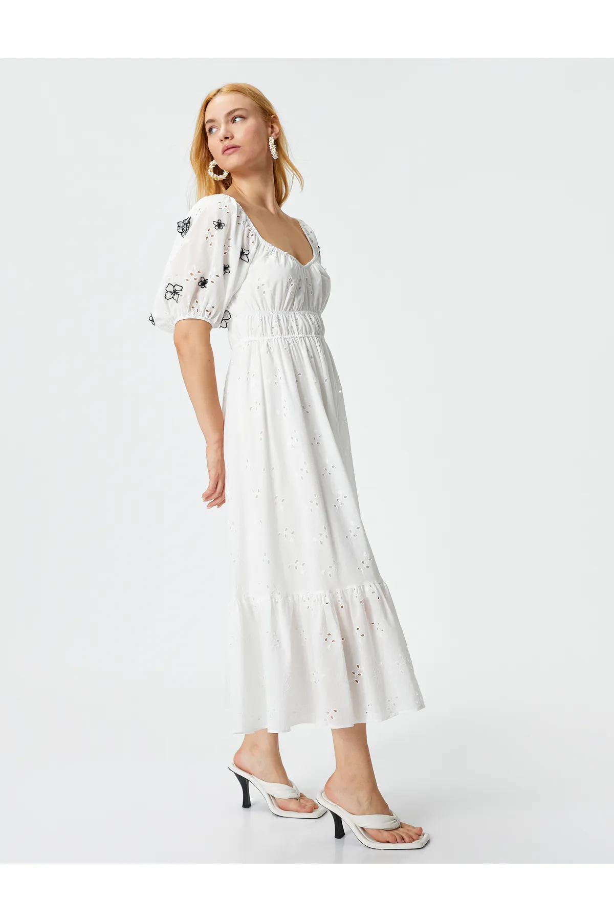 Koton  Midikleid mit Muschelsaum und Ballonärmeln