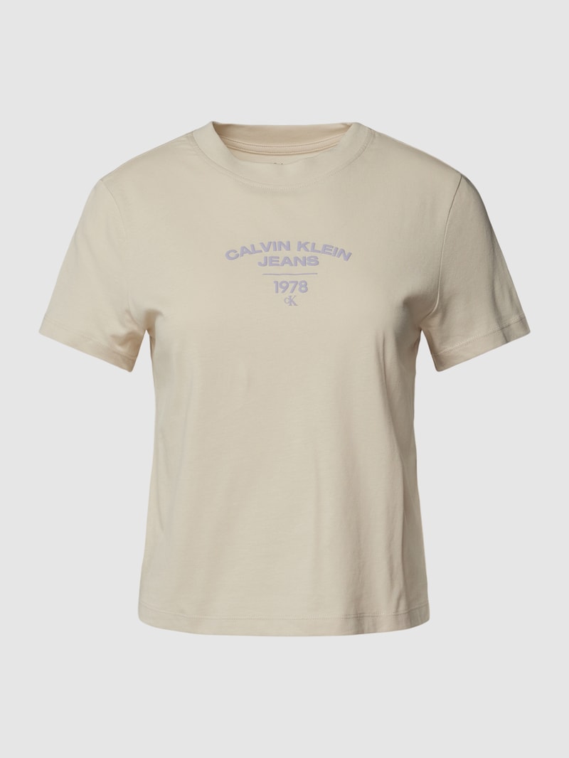 T-Shirt mit Label-Print Modell 'VARSITY' in beige