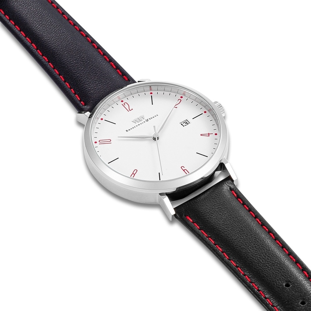 Rhodenwald & Söhne Montre à quartz Arakon II Argent Cuir véritable en Noir Montre