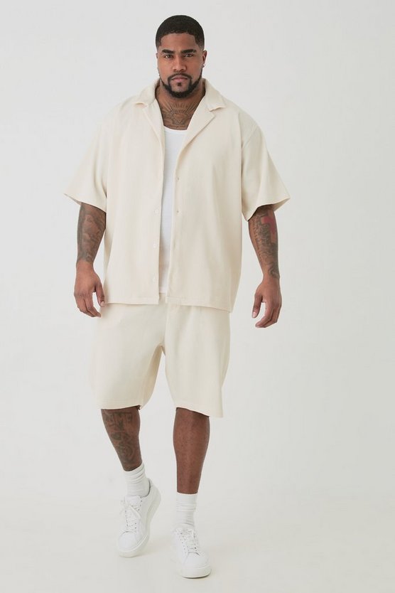 Plus Hemd & Shorts in Ecru
