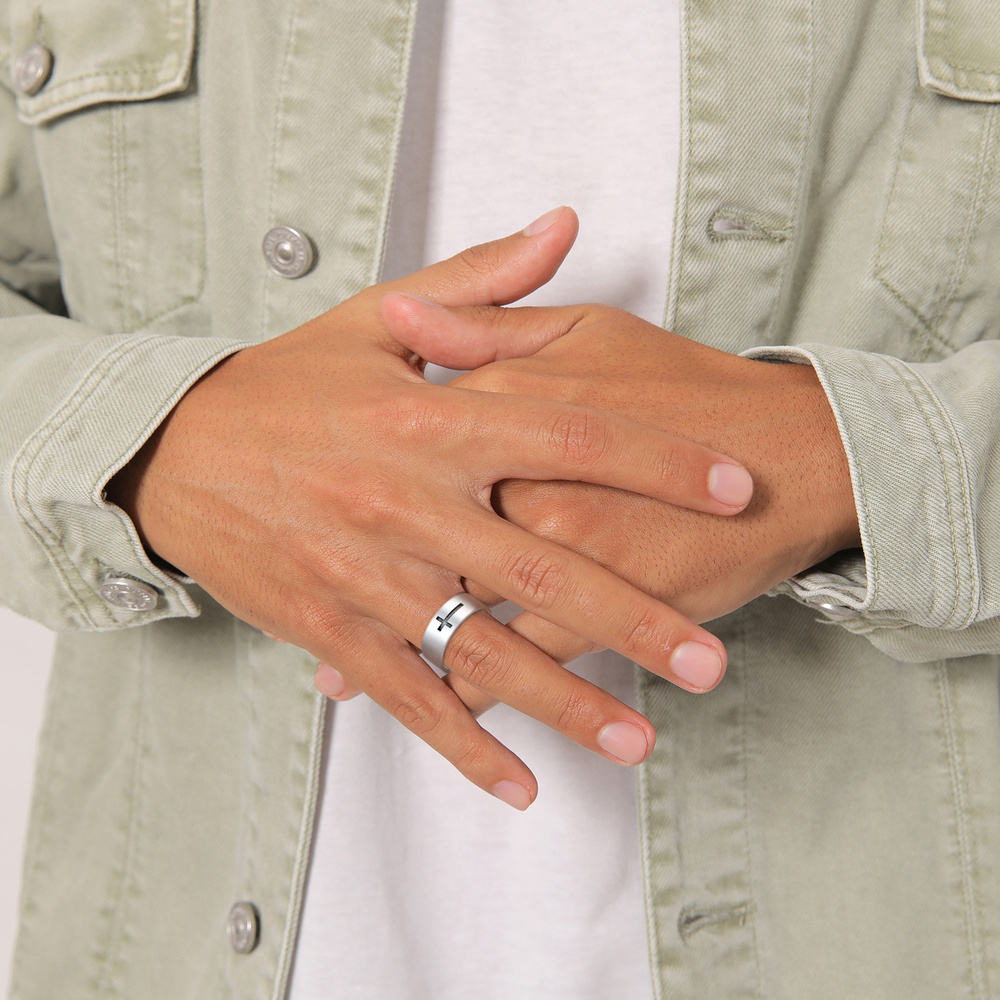 KUZZOI KUZZOI Bague Tendance à l'oxydation croisée des hommes en argent sterling 925 Bague