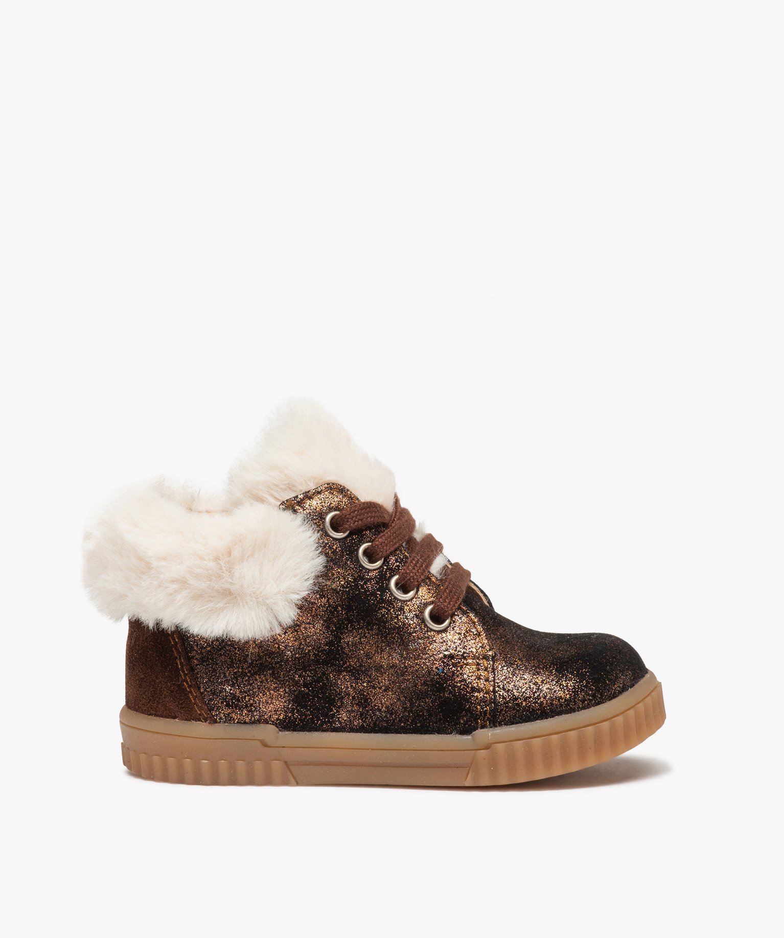 Baskets bébé fille mid-cut en cuir métallisé et col four... marron | GEMO