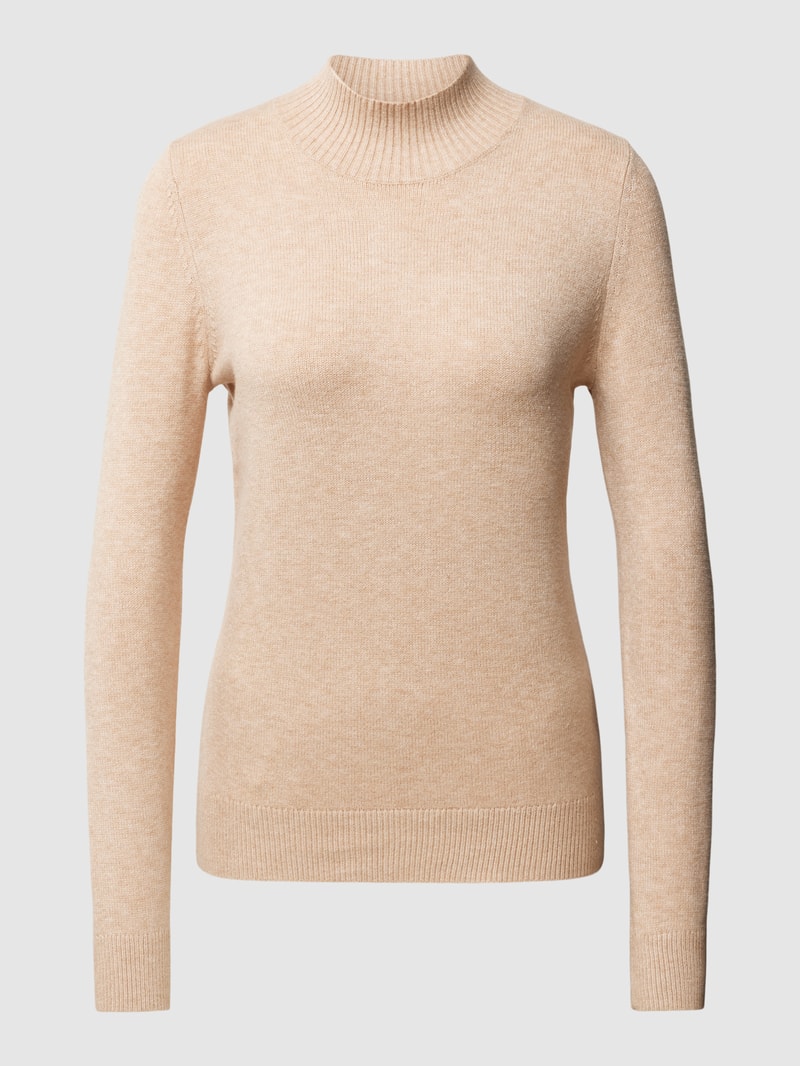 Strickpullover mit Stehkragen in beige meliert